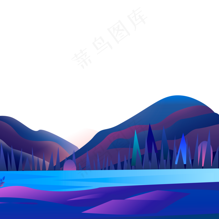 一组颜色鲜艳精美时尚的山水彩绘