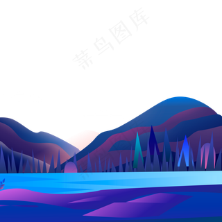 一组颜色鲜艳精美时尚的山水彩绘