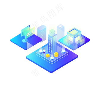 2.5D互联网经济技术场景,免抠元素
