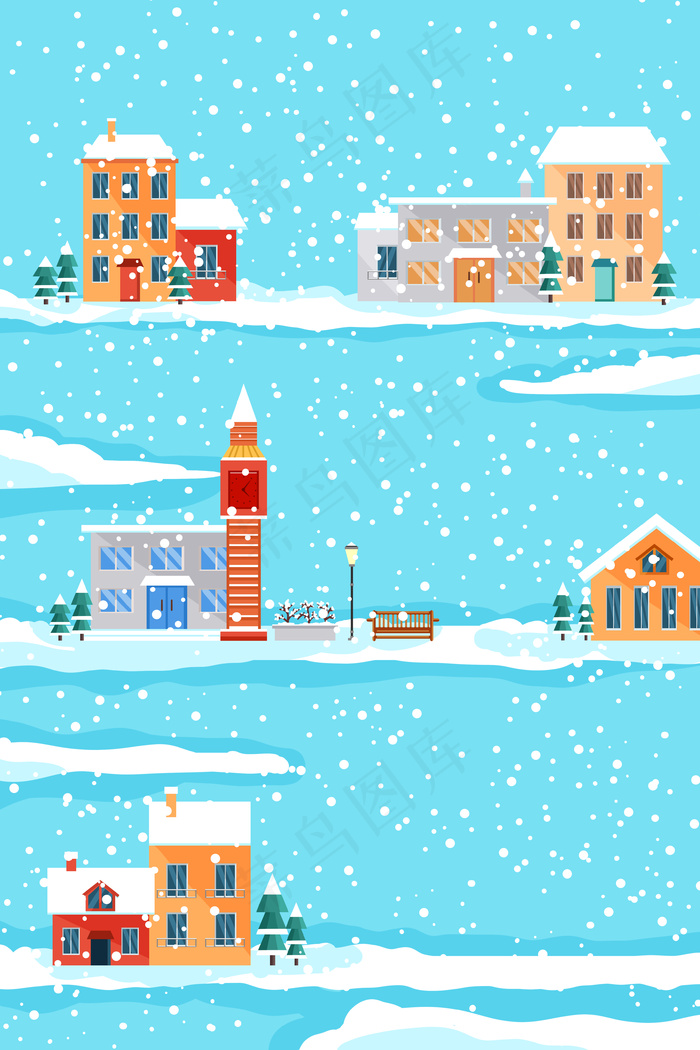 冬天冬季城市下雪