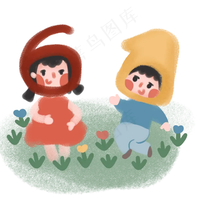 六一节可爱的两个小朋友在草坪里(2000X2000(DPI:300))psd模版下载