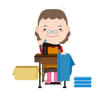 母亲节彩色手绘卡通缝衣服的妈妈