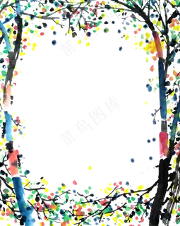装饰边框彩色国画水墨春天清明浪