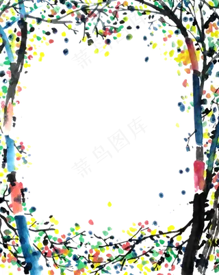 装饰边框彩色国画水墨春天清明浪
