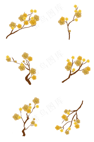 新年元旦元宵节金色梅花装饰,免抠元素