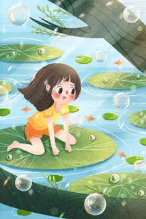 小清新立夏节气荷叶女孩 小清新立夏节气荷叶女孩