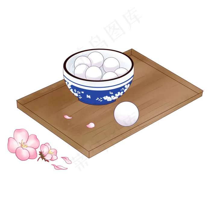 元宵节吃汤圆青花瓷碗装汤圆,免抠元素