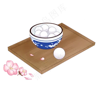 元宵节吃汤圆青花瓷碗装汤圆,免抠元素