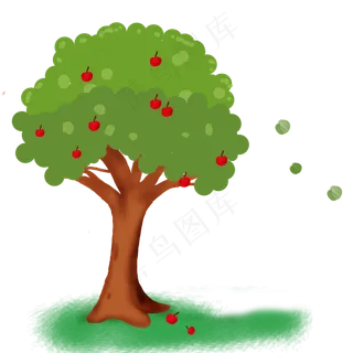 挂满红苹果的树卡通树果树,免抠元素