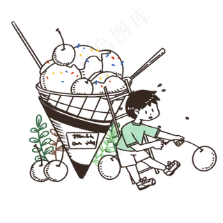 线条夏季冰激凌和男孩