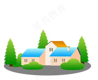 夏季郊外悠闲小镇,免抠元素