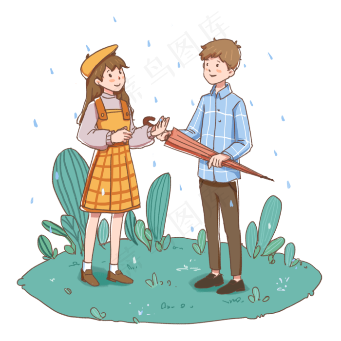 24节气雨水春天雨中送伞,免抠元素