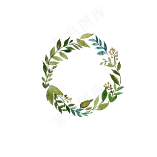 手绘水彩植物花卉绿叶花环