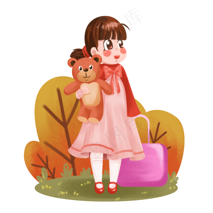 2020鼠年春运卡通人物之抱着熊回�,免抠元素