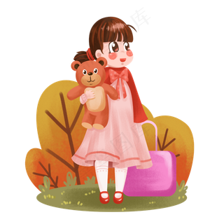 2020鼠年春运卡通人物之抱着熊回�,免抠元素