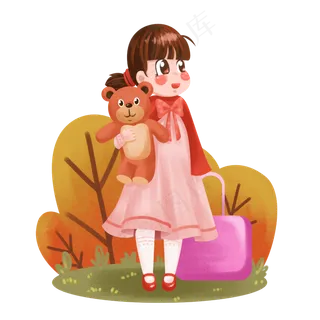 2020鼠年春运卡通人物之抱着熊回�,免抠元素