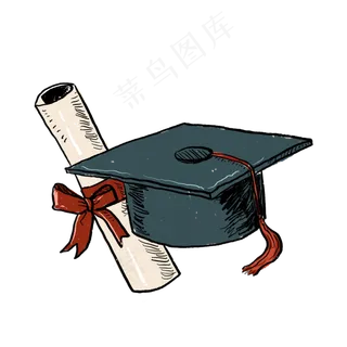 校园毕业季卡通学士帽PNG免抠