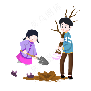 可爱小孩植树节一起种树