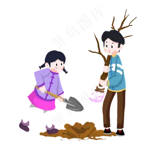 可爱小孩植树节一起种树