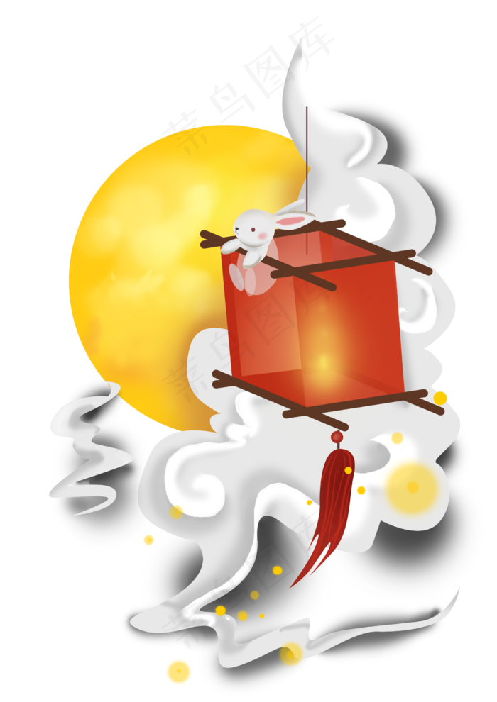 中秋节荷花笼和兔子,免抠元素