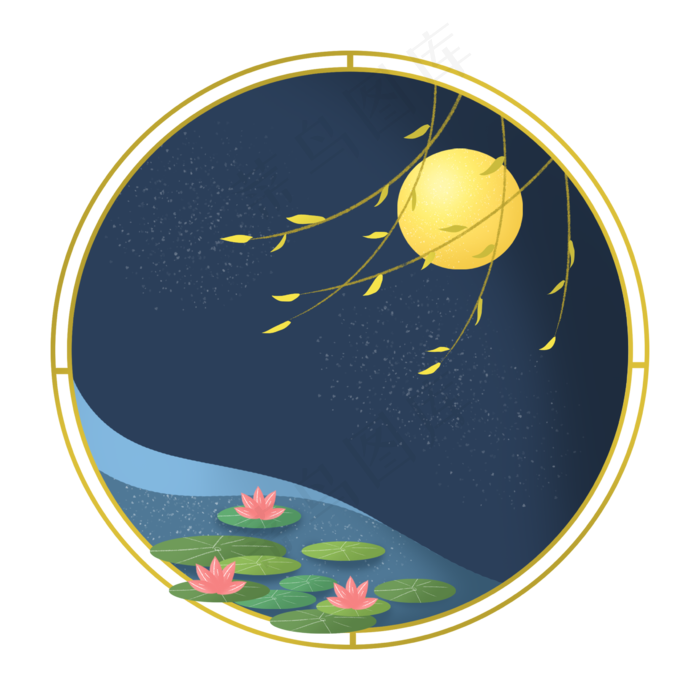 中秋节节日中秋佳节圆月夜晚荷花(2362X2362(DPI:300))psd模版下载