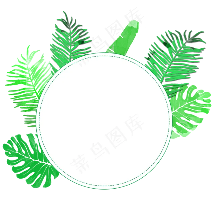 热带植物叶子小清新唯美圆形边框ai矢量模版下载