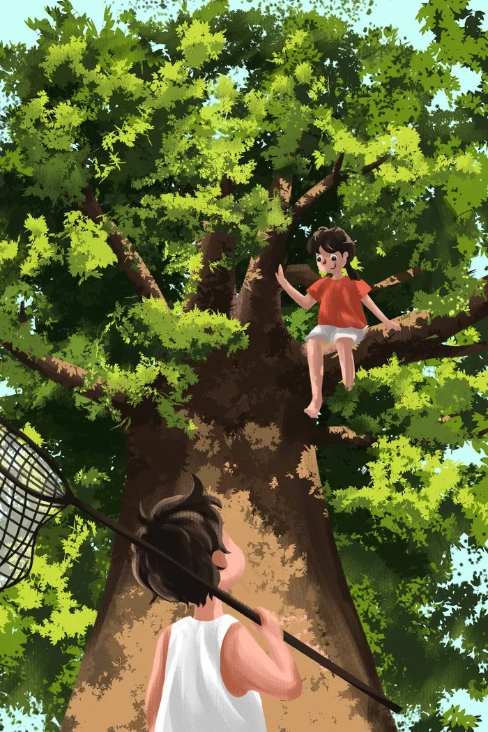 夏天夏季暑假孩子爬树游戏处暑节气(3545*5315px 300 dpi )psd模版下载