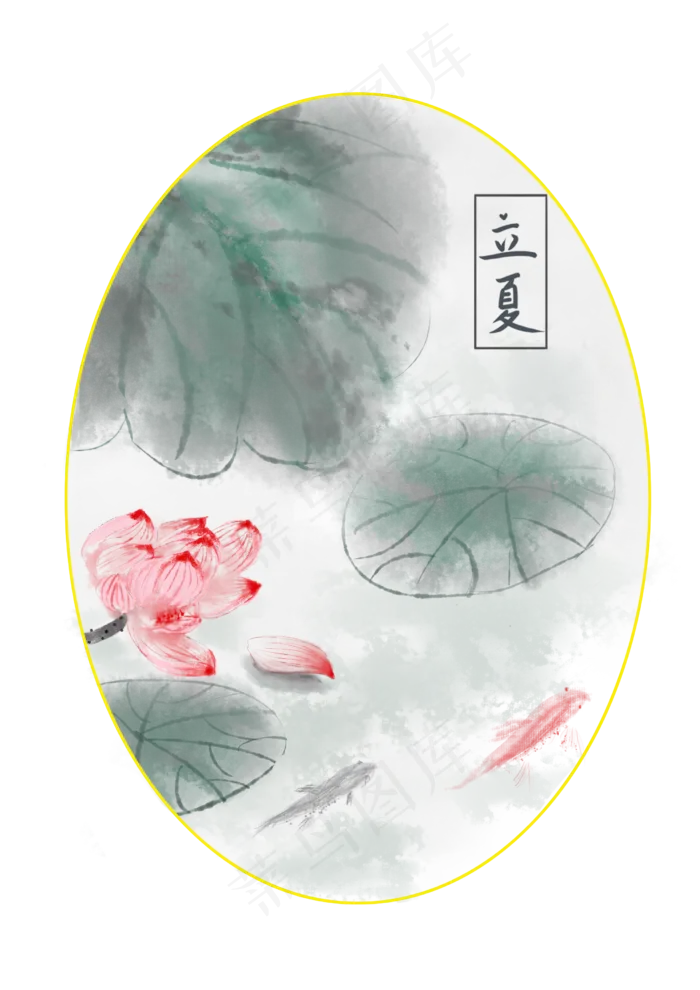 中国风立夏荷花山水画装饰图(2480X3508(DPI:300))psd模版下载