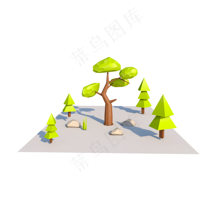 C4D字体3D树绿树卡通立体绿树树,免抠元素