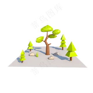 C4D字体3D树绿树卡通立体绿树树,免抠元素