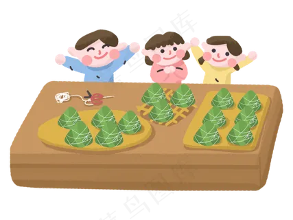 端午节小朋友开心完成粽子