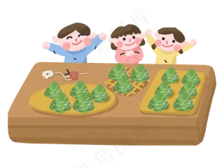 端午节小朋友开心完成粽子