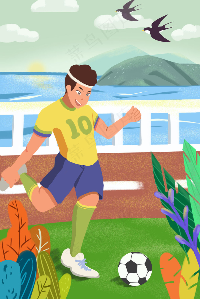 夏天立夏夏日初夏夏至大暑男孩踢足球插画