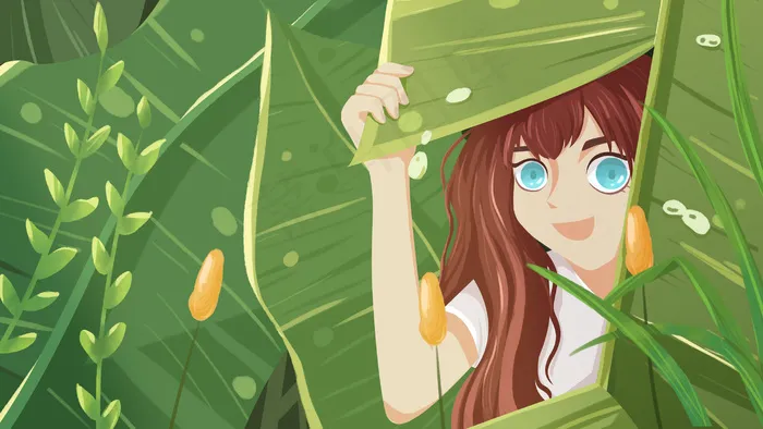 立夏夏至夏天女孩乘凉植物