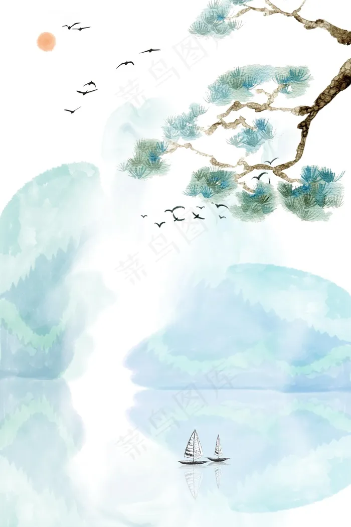 水墨春分质感树枝(3545*5315px 	      )psd模版下载