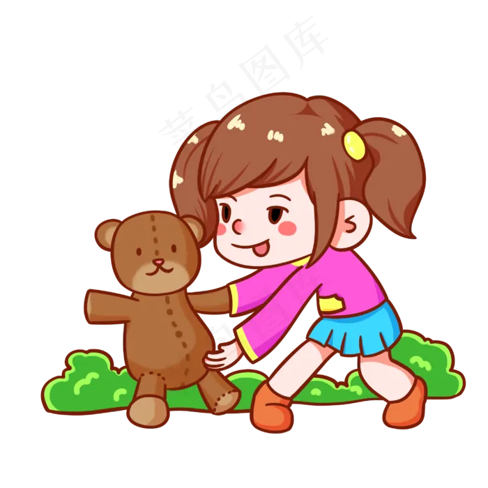 儿童节抱着小熊的女孩手绘(3000X3000(DPI:299))psd模版下载