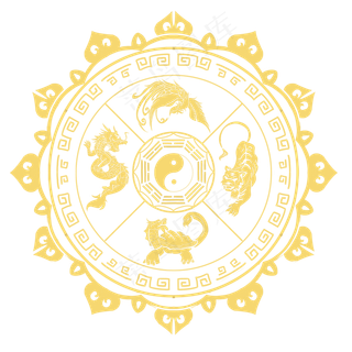 国潮年画四大神兽八卦图