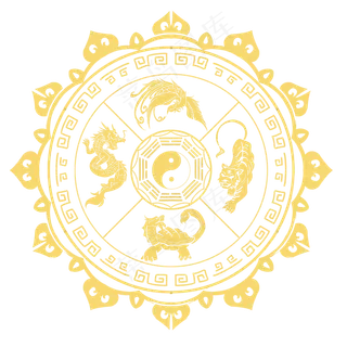 国潮年画四大神兽八卦图