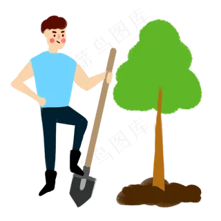 男生在植树节种树