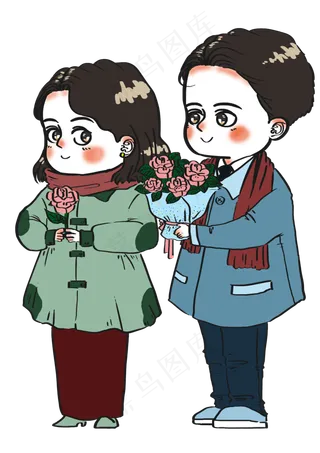 情人节粉色玫瑰花束情侣告白卡通