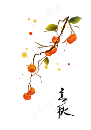 立秋节气秋天熟透了的柿子,免抠元素