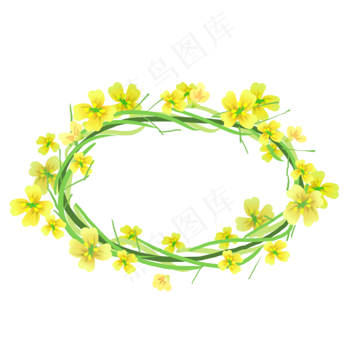 黄色的油菜花花环插画,免抠元素