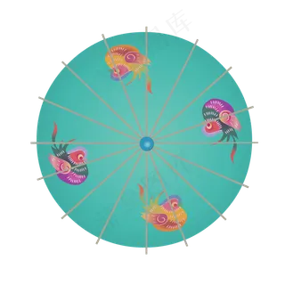 可商用中国风蓝底彩色鸳鸯花伞,免抠元素