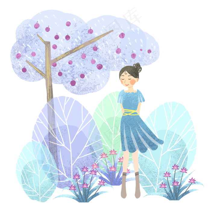 谷雨节气女孩插画