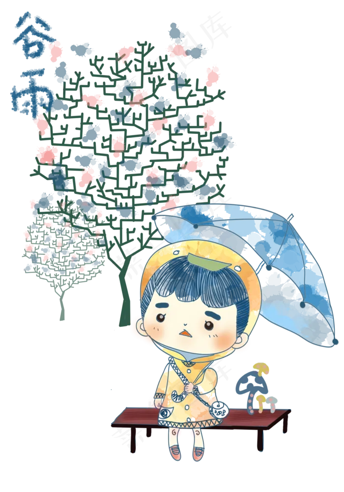 谷雨打伞的小男孩(2362X3375(DPI:300))psd模版下载