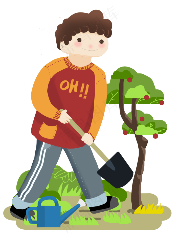 植树节种树的小男孩(3000X4000(DPI:300))psd模版下载