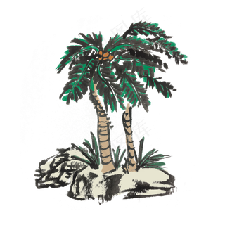夏天椰子树手绘水墨风