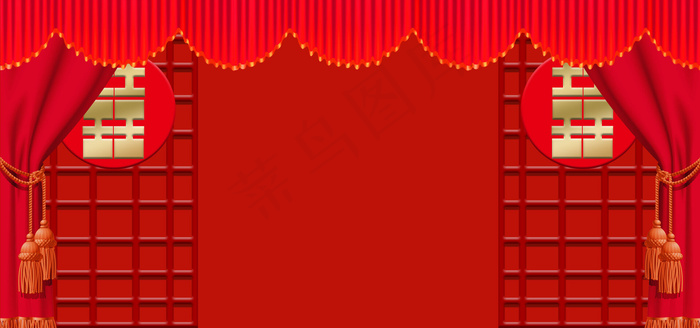 中式婚礼中国风几何红色banner背景