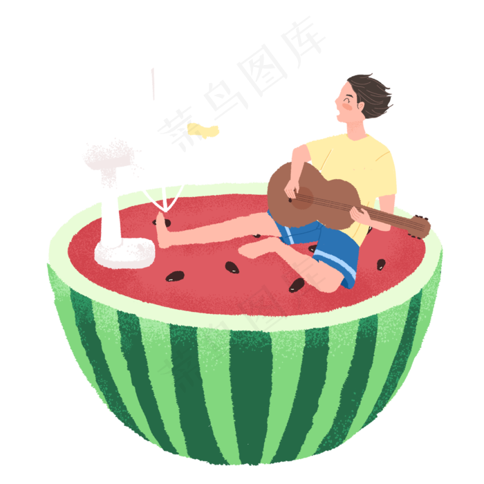 夏日坐在西瓜上的歌唱家