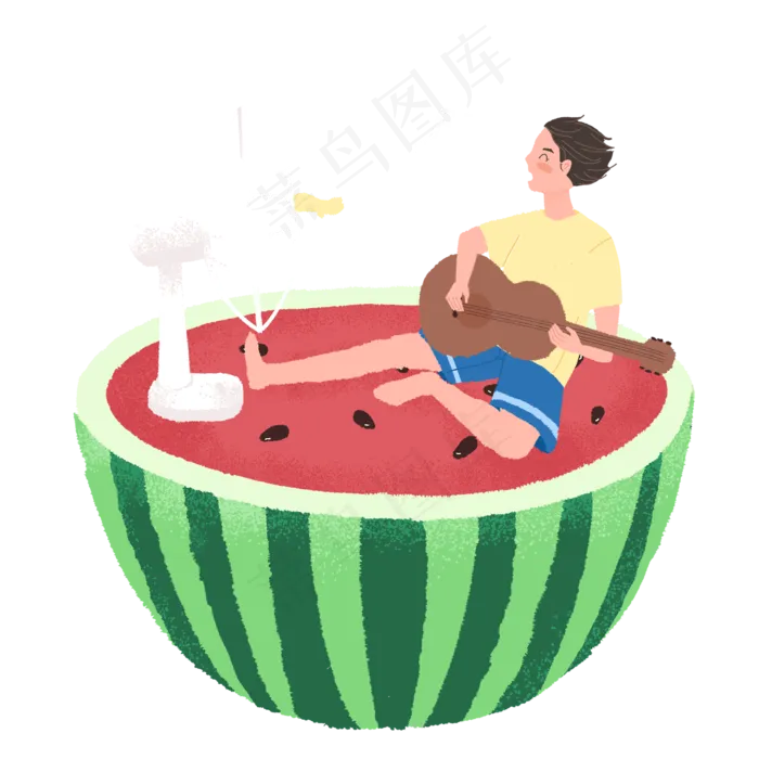夏日坐在西瓜上的歌唱家